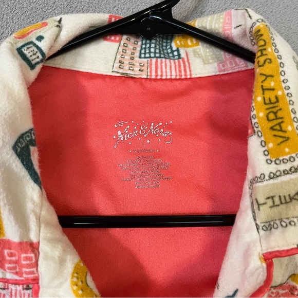 Nick & Nora Womens New York City Scenes Pajama Shirt Cotton Sz L Button Up Top - Picture 5 of 12